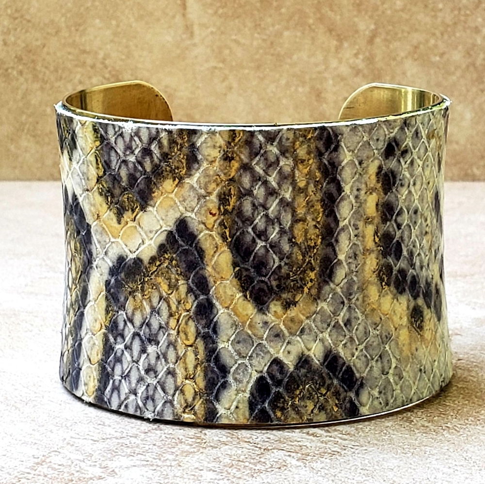 Handmade Embossed Leather Raw Brass Bracelet